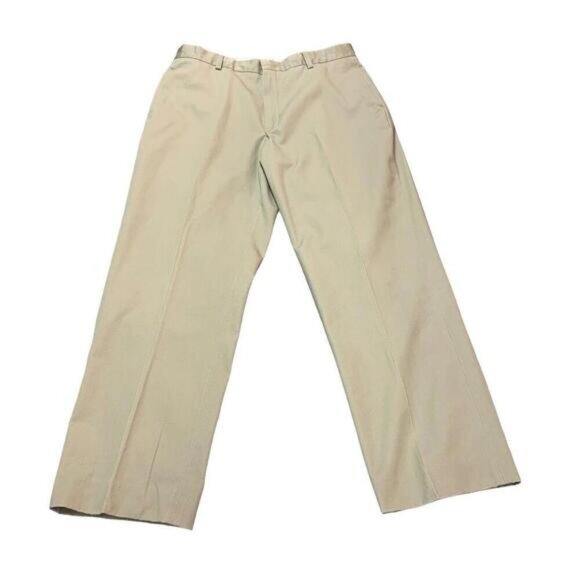 LL Bean Classic Fit Wrinkle Free Dress Chinos Pants Flat Front Khaki Size 35​​​ - Picture 1 of 8